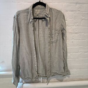J. Crew Grey Linen Slim Oxford Shirt Medium